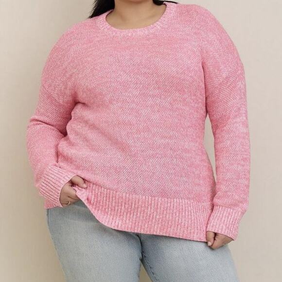 Torrid Pullover Sweater Pink - Drop Shoulder Crew Neck Long Sleeve Cotton 1X - Picture 1 of 6